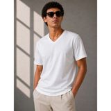 Tarz Yeri Erkek V Yaka Basic Tişört Kısa Kol Yazlık Regular Fit T-Shirt - Beyaz - XL