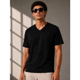Tarz Yeri Erkek V Yaka Basic Tişört Kısa Kol Yazlık Regular Fit T-Shirt - Siyah - 2XL