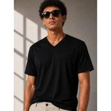 Tarz Yeri Erkek V Yaka Basic Tişört Kısa Kol Yazlık Regular Fit T-Shirt - Siyah - XL