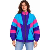 Tarz Yeri Kadın 80 Ler Retro Wintage Dijital Baskılı Fermuarlı Rüzgar Kesici Mevsimlik Ceket - XL - Çok Renkli