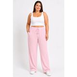 Tarz Yeri Kadın Battal Beden Bürümcük Kumaş Beli Lastikli Bağcıklı Bol Paça Palazzo Pantolon - Pembe - 6XL