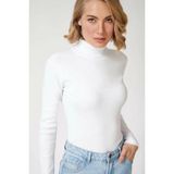 Tarz Yeri Kadın Kaşkorse Boğazlı Full Likralı Fitilli Body Kazak - Beyaz - Standart