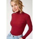 Tarz Yeri Kadın Kaşkorse Boğazlı Full Likralı Fitilli Body Kazak - Bordo - Standart