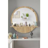 Tarzdesıgn Yuvarlak Rafli 45Cm Koridor Dresuar Konsol Duvar Salon Banyo Ofis Cocuk Yatak Oda Rafli Aynasi