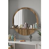 TARZDESİGN Yuvarlak Raflı 58cm Ceviz Koridor Dresuar Konsol Duvar Salon Banyo Ofis Çocuk Yatak Oda Raflı Aynası