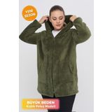 tarzımsüper Büyük Beden Sıcak Tutan Peluş Sweat Fermuarlı Kapüşonlu 2 Cepli Örme Peluş Polar Sweatshirt