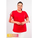 tarzımsüper Büyük Beden Yeni Sezon Konfor Modeli Kol Bağlamalı İnci Detaylı Kısa Kollu Penye Tunik T-Shirt