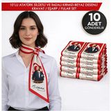 Tarzını Seç 10’lu Atatürk Silüetli ve Imzalı Kırmızı-Beyaz Desenli Kravat / Eşarp / Fular Set - Beyaz - Kırmızı - Beyaz
