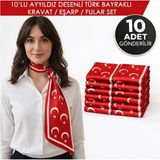 Tarzını Seç 10’lu Ayyıldız Desenli Türk Bayraklı Kravat / Eşarp / Fular Set - 02-Kırmızı