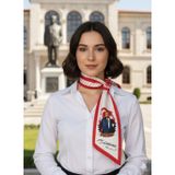 Tarzını Seç Atatürk Silüetli ve Imzalı Kırmızı-Beyaz Desenli Kravat / Eşarp / Fular