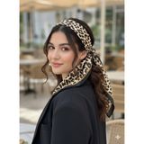 Tarzını Seç Desenli Fular Leopar Estacraft Şal Bandana 70X70CM - Kahverengi - Beyaz - Leopar