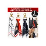 Tarzınıseç 3’lü Atatürk İmzalı Fular Gold Anahtarlık Seti Çanta Aksesuarı | Şık Anahtarlık Charm