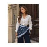 tarzınısec Premium Bordürlü Puantiye Üçgen Fular – Lacivert Buz Mavi 46x127cm