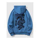 Tarzsokak Anime Guys Dragon Graphic Raglan Sleeve Drawstring Hoodie Mavirenk, Mavi, M