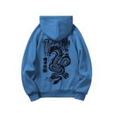 Tarzsokak Anime Guys Dragon Graphic Raglan Sleeve Drawstring Hoodie Mavirenk, Mavi, S