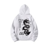 Tarzsokak Anime Guys Dragon & Letter Graphic Drawstring Lined Hoodie Beyaz, Beyaz, M