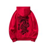 Tarzsokak Anime Guys Dragon & Letter Graphic Raglan Sleeve Drawstring Hoodie Kırmızı, Kırmızı, S
