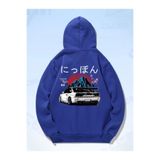 Tarzsokak Anime Guys Japanese Letter Graphic Kangaroo Pocket Hoodie Mavirenk, Kraliyet Mavisi, M