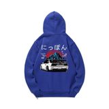 Tarzsokak Anime Guys Japanese Letter Graphic Kangaroo Pocket Hoodie Mavirenk, Kraliyet Mavisi, Xl