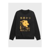 Tarzsokak Anime Guys Letter Animal Graphic Sweatshirt Siyah