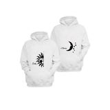 Tarzsokak Beyaz Sun Moon Sevgili Çift Kombini Kapüşonlu Sweatshirt 2'Li Set, Beyaz, L