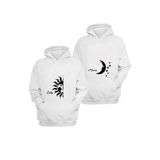 Tarzsokak Beyaz Sun Moon Sevgili Çift Kombini Kapüşonlu Sweatshirt 2'Li Set, Beyaz, S