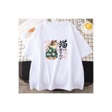 Tarzsokak Beyaz Ukiyoe Kanji Kedi Japon Tarzı Çiçeği Sakura Pembe li
