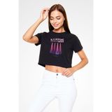 Tarzsokak Black Pink Baskılı Kadın Siyah Crop Top Tişört, Siyah, L/Xl