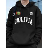 Tarzsokak Bolivya Amblemi Mektup Baskı Hoodie Erkek Sportif Gevşek Kazaklar Kış Polar Sıcak Kazak Koşu