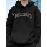 Tarzsokak Brooklyn Yaratıcı Mektup Baskılı Erkek Tişörtü Kış Polar Sıcak Hoodie Kore Gevşek Cep Kazakla