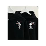 Tarzsokak Bugs Bunny Sevgili Çift Kombin - Siyah Baskılı Oversize Kapüşonlu Sweatshirt, Siyah, Xl