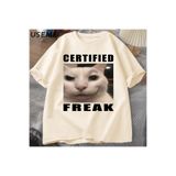 Tarzsokak Certified Freak Cat Meme T Shirt Cotton Short Sleeve Match My Freak Hard T-Shirts Casual O Ne 2897, Bej-946, M