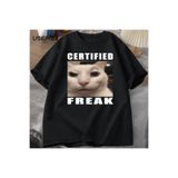 Tarzsokak Certified Freak Cat Meme T Shirt Cotton Short Sleeve Match My Freak Hard T-Shirts Casual O Ne 2897, Siyah-942, M