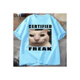 Tarzsokak Certified Freak Cat Meme T Shirt Cotton Short Sleeve Match My Freak Hard T-Shirts Casual O Ne, Mavi2297, S/M