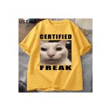 Tarzsokak Certified Freak Cat Meme T Shirt Cotton Short Sleeve Match My Freak Hard T-Shirts Casual O Ne, Sarı2304, Xl