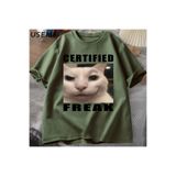 Tarzsokak Certified Freak Cat Meme T Shirt Cotton Short Sleeve Match My Freak Hard T-Shirts Casual O Ne, Yeşil2299, Xl