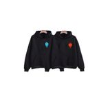 Tarzsokak Çift Sevgili Siyah Ateş Su Baskılı Kapşonlu Kanguru Cepli Pamuklu 2Li Sweatshirt, Siyah, Xl
