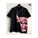 Tarzsokak Erkek Siyah Büyük Logo Bulls Baskılı Oversize Bisiklet Yaka Tişört