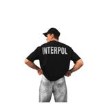Tarzsokak Erkek Siyah Interpol Baskılı Oversize Pamuklu Bisiklet Yaka T-Shirt, Siyah, Xl