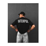 Tarzsokak Erkek Siyah Interpol Baskılı Oversize Pamuklu Bisiklet Yaka T-shirt