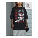 Tarzsokak Grunge Punk Kadın Japon Anime Karakter Baskılı Kısa Kollu Tişört, Gri, L