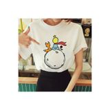 Tarzsokak Kadın Beyaz Küçük Prens Baskılı Bisiklet Yaka Oversize Geniş Kalıp T-Shirt Tişört, Beyaz, M