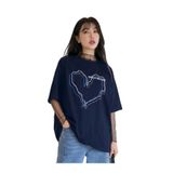 Tarzsokak Kadın Çizgili Figür Kalp Lacivert T-Shirt Have A Holiday Baskılı, Lacivert, M