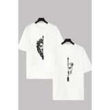 Tarzsokak Kadın Erkek Dişi Ve Erkek Aslan Çiftler Sevgili Çift Kombini Tasarım Oversize T-Shirt 2'Li Takım, Beyaz, S