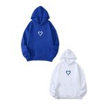 Tarzsokak Kadın Erkek Mavi Beyaz Kalp Baskılı Sevgili Çift Kombini 2' Li Set Kapüşonlu Sweatshirt, Mavi-328, L