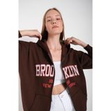 Tarzsokak Kadın Kahverengi Brooklyn Baskılı Oversize Hırka Brooklynhırka Kahverengi, Kahverengi-71, Xl