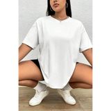 Tarzsokak Kadın Kısa Kollu Bisiklet Yaka Tişört Salaş, Beyaz-124, Xl