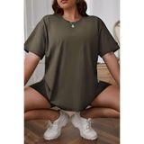 Tarzsokak Kadın Kısa Kollu Bisiklet Yaka Tişört Salaş, Haki-123, Xl