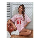 Tarzsokak Kadın Pudra Pembe Los Angeles 91 Baskılı Oversize Tişört, Pembe, S