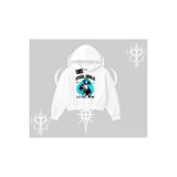 Tarzsokak Kapşonlu Crop Sweatshirt Anime Cyberpunk Kız Baskılı, Beyaz, Xl
